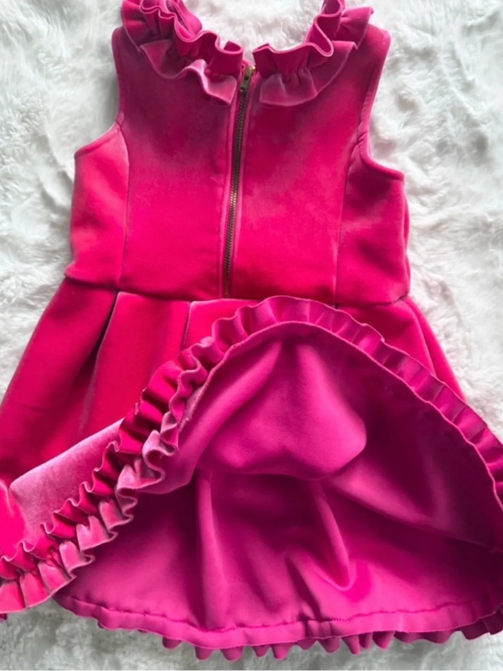NWOT  Barbie Pink Velvet Ruffle Dress